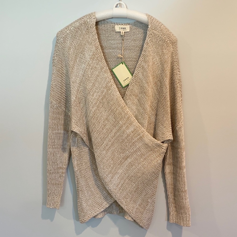 Tan Cream Cross Front Sweater